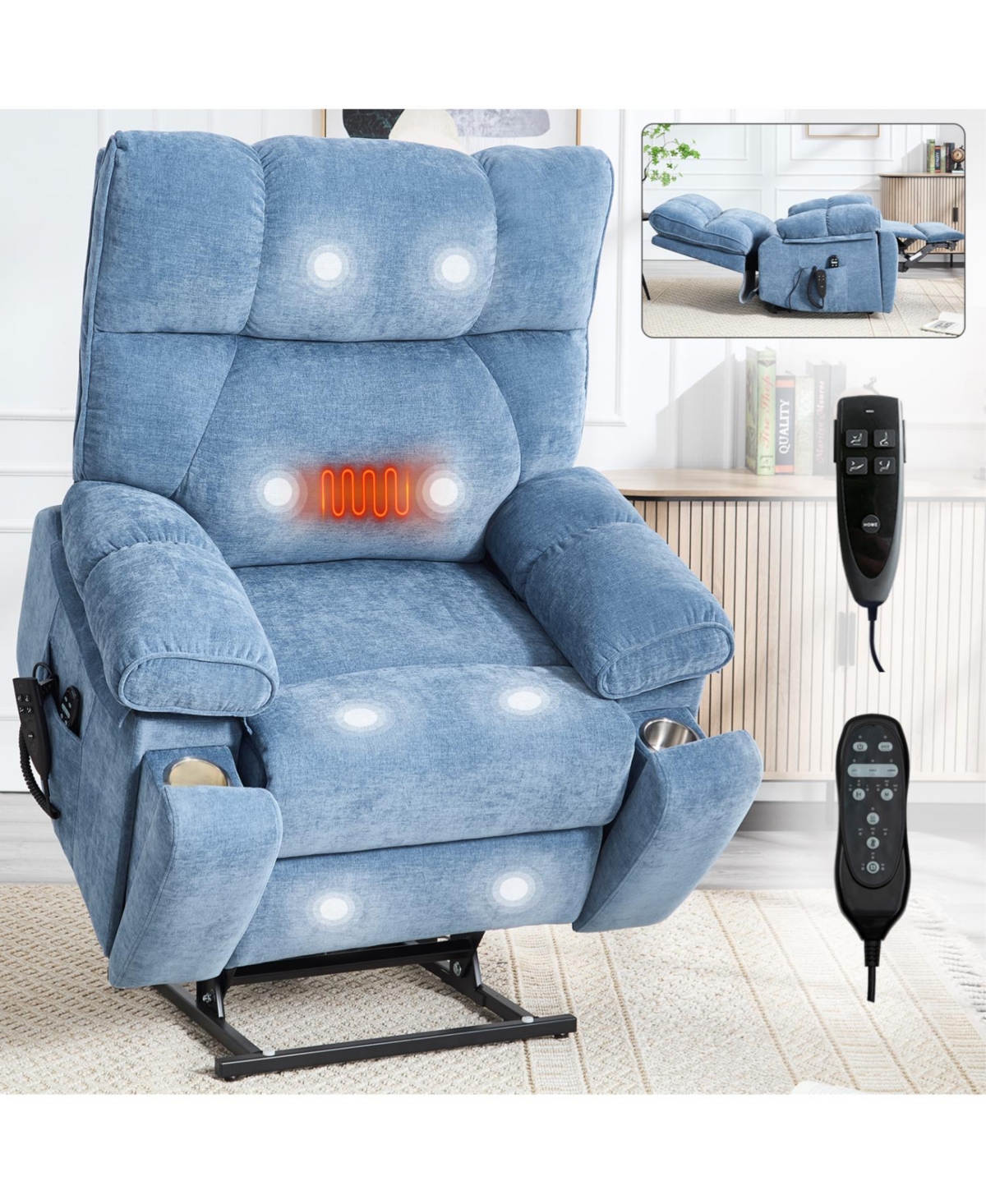 Streamdale Furniture Blue Heat Massage Power Lift Recliner