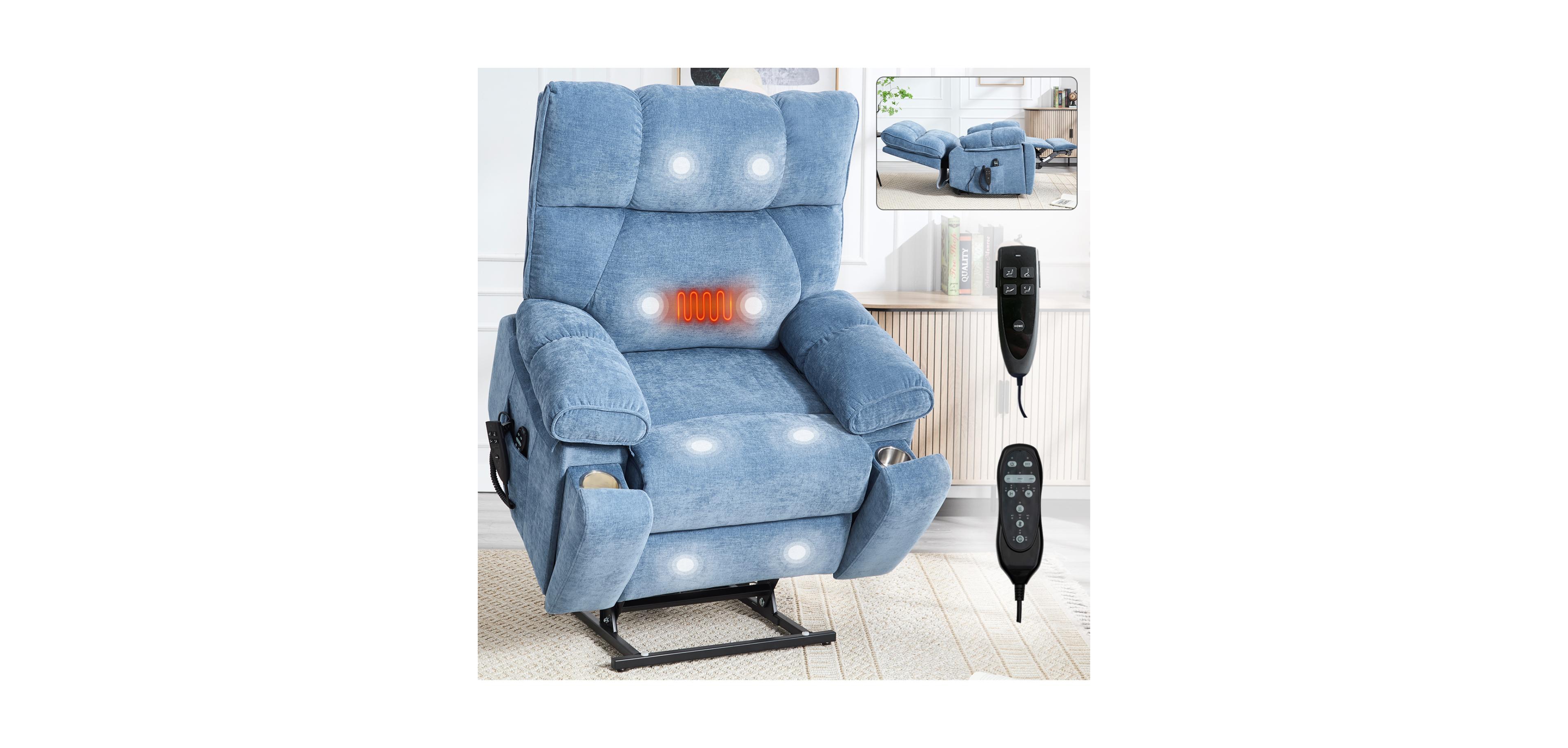 Streamdale Furniture Blue Heat Massage Power Lift Recliner