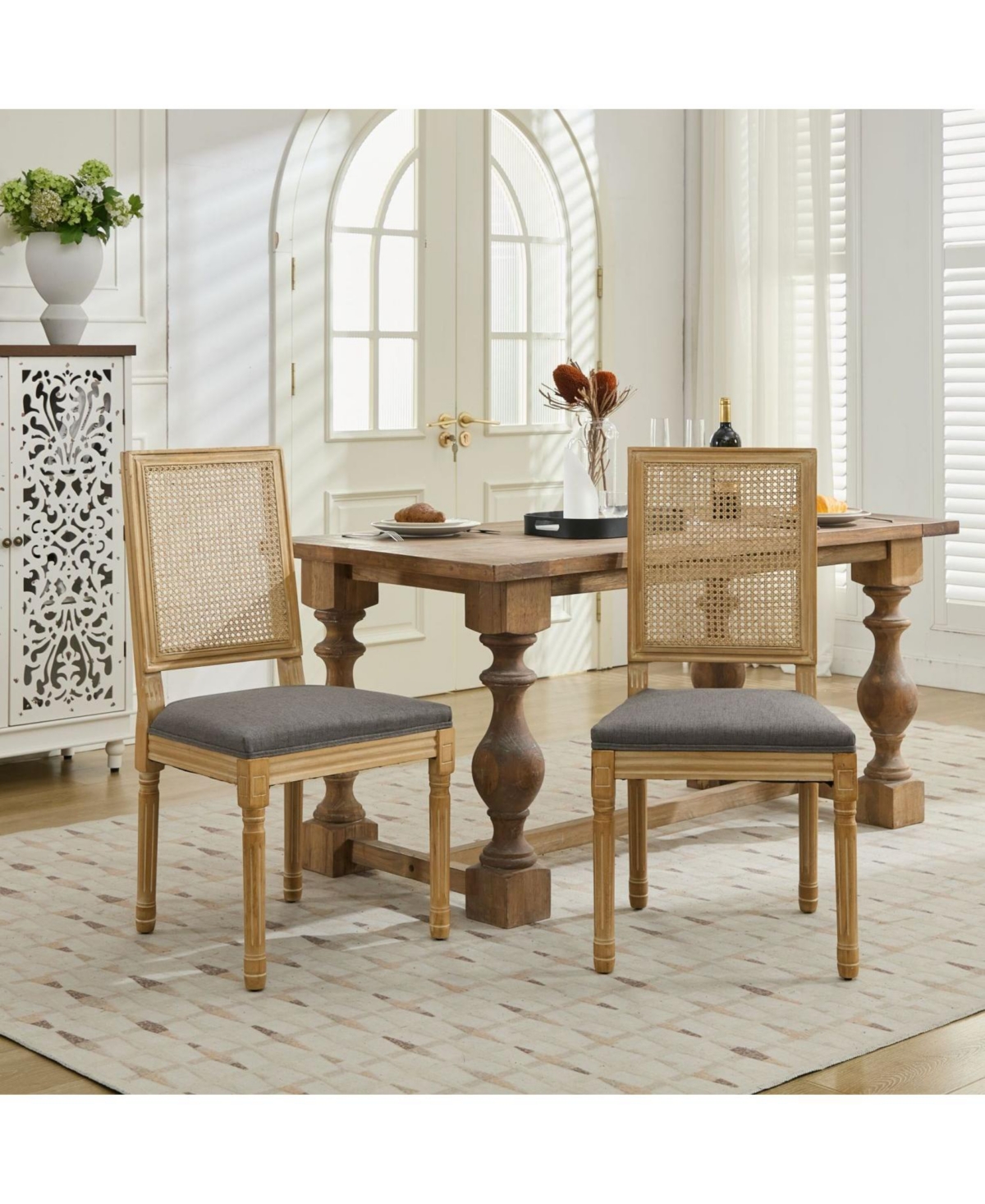 Streamdale Furniture French Louis Dining Chairs, Rattan Back.