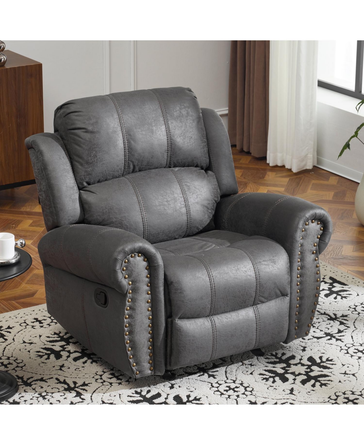 Streamdale Furniture 40.75" Wide Suede Manual Glider Standard Recliner, Slate