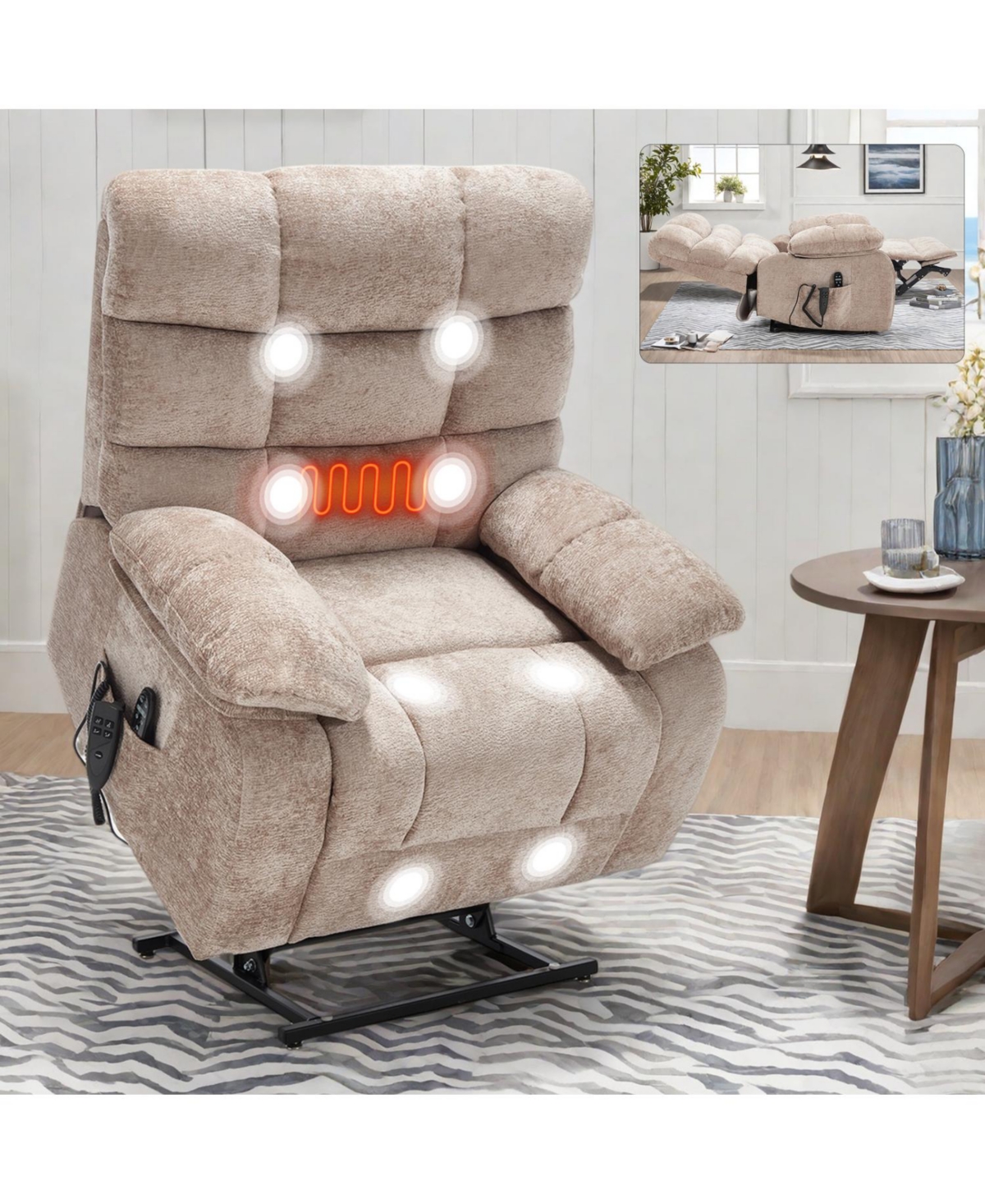 Streamdale Furniture Lift Recliner Heat Massage Dual Motor Infinite Position 350 Lbs