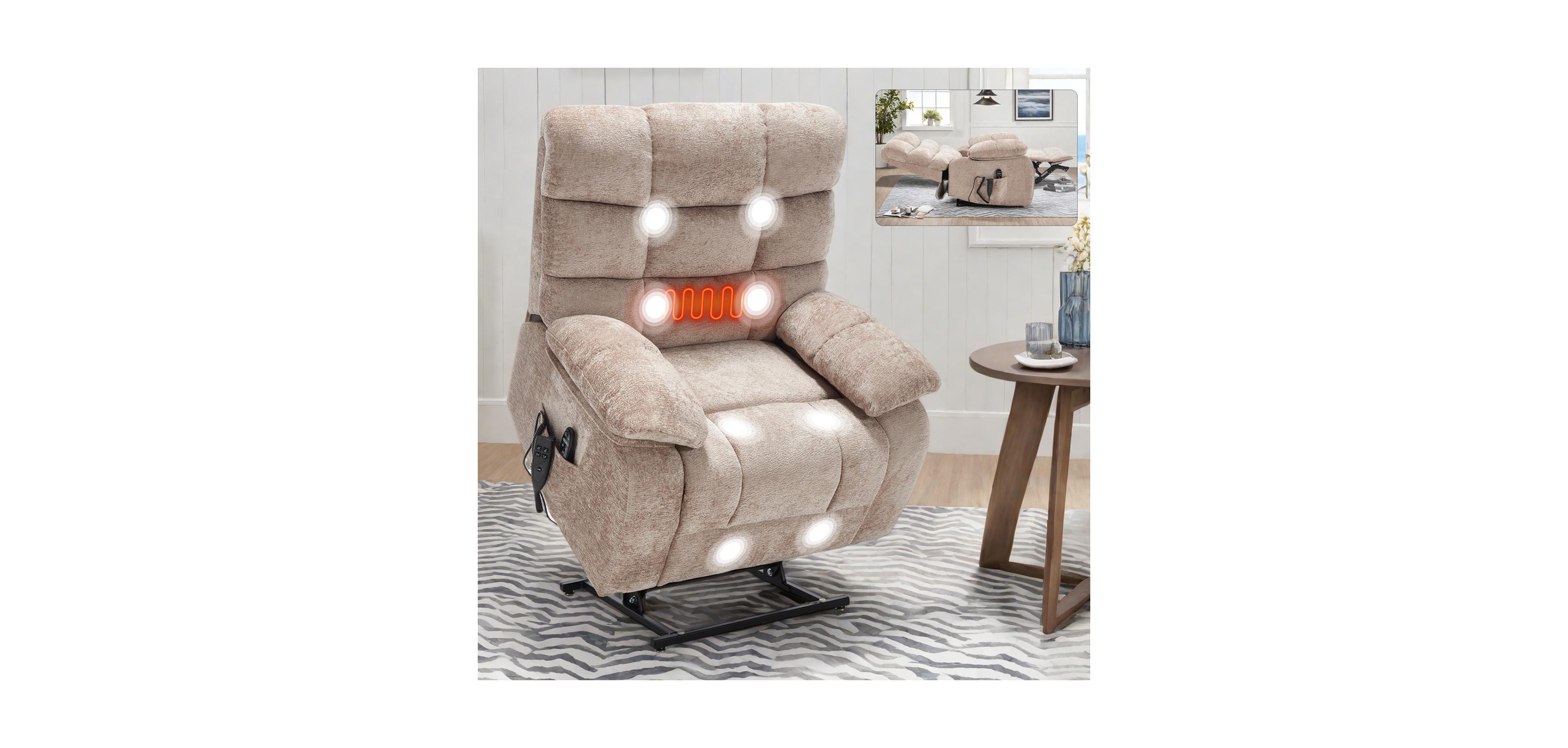 Streamdale Furniture Lift Recliner Heat Massage Dual Motor Infinite Position 350 Lbs