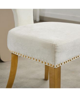 Mid Century Modern Chenille Dining Chairs, Set of 2, Beige