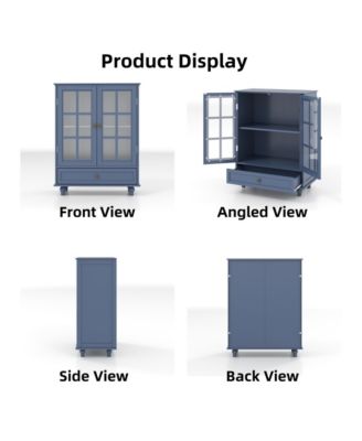 Minimalist Blue Buffet Cabinet - Glass Doors & Drawer