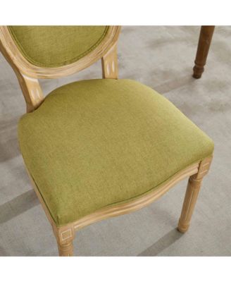  French Style Linen Dining Chairs, Set of 2, Olive Green