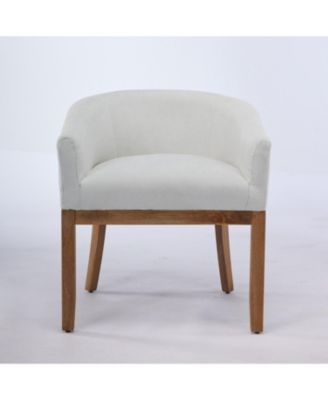  Mid Century Modern Beige Barrel Dining Chair with Arms