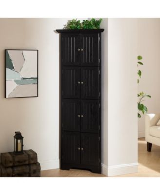 4-Tier Corner Kitchen Pantry Cabinet with Doors & Shelves - Black