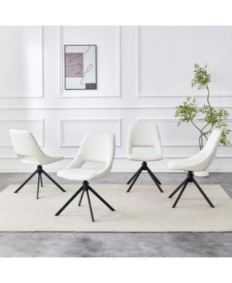  Swivel Dining Chairs Set of 4, Gold Mesh Leather, High Back (White)