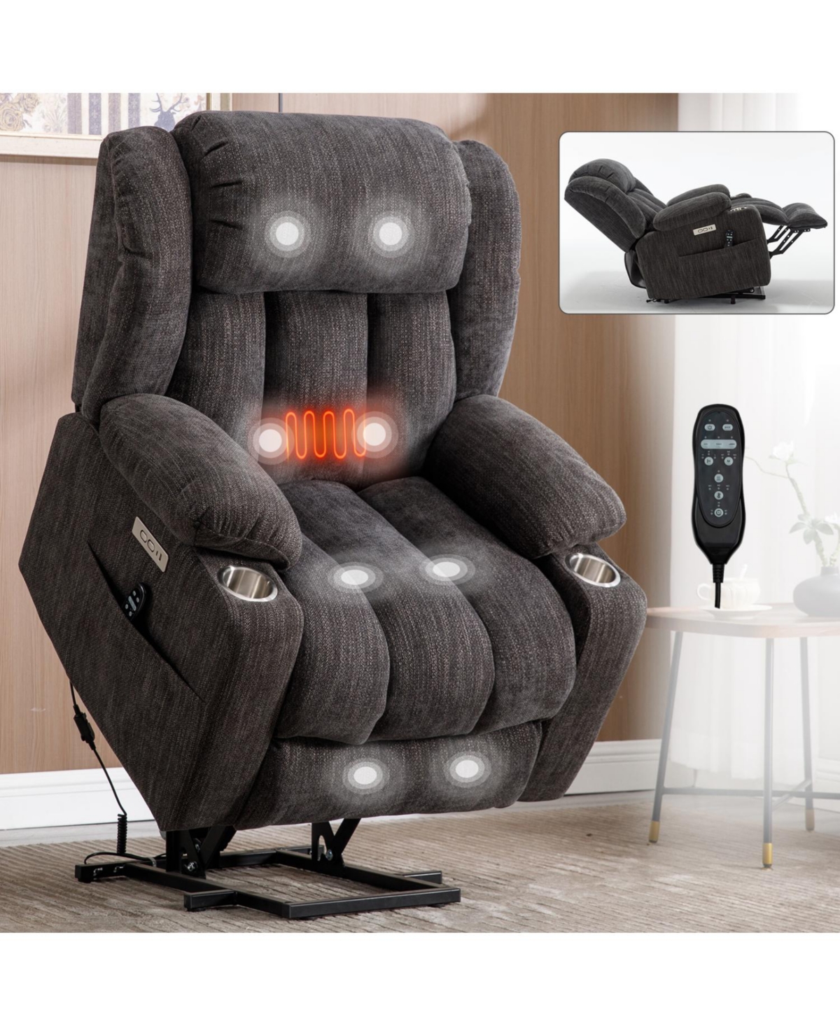 Streamdale Furniture Chenille Power Lift Recliner, 350 Lbs, Massage & Heat