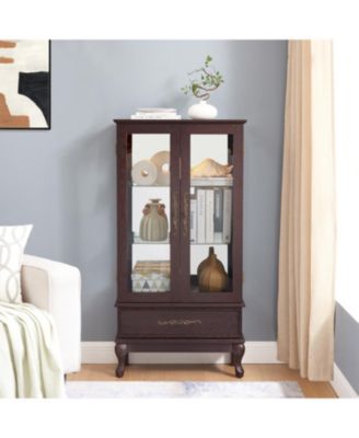 Lighted Glass Curio Cabinet with Adjustable Shelves