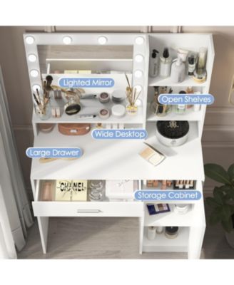 Vanity Desk w/ Mirror & Light, Drawer & Storage