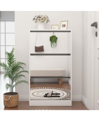 3-Tier Wood Shoe Cabinet with Mirror