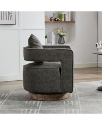 Swivel Accent Barrel Chair with Weathered Base, 29.1"W