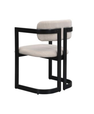 + Set of 2 + Beige Fabric + Black Metal Frame + Upholstered Dining Chairs