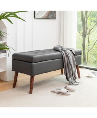 Dark Grey Leather Storage Bench 43.3
