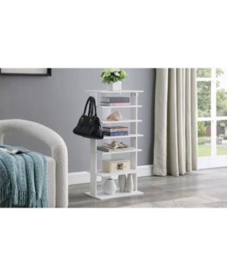 7-Tier Vertical Shoe Rack Organizer with Hooks - White