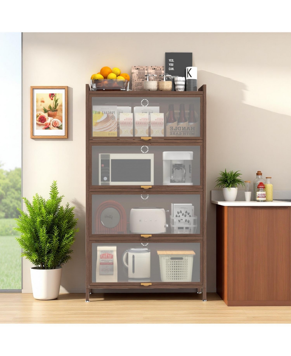 Streamdale Furniture 57" Metal Flip Door Cabinet - Walnut