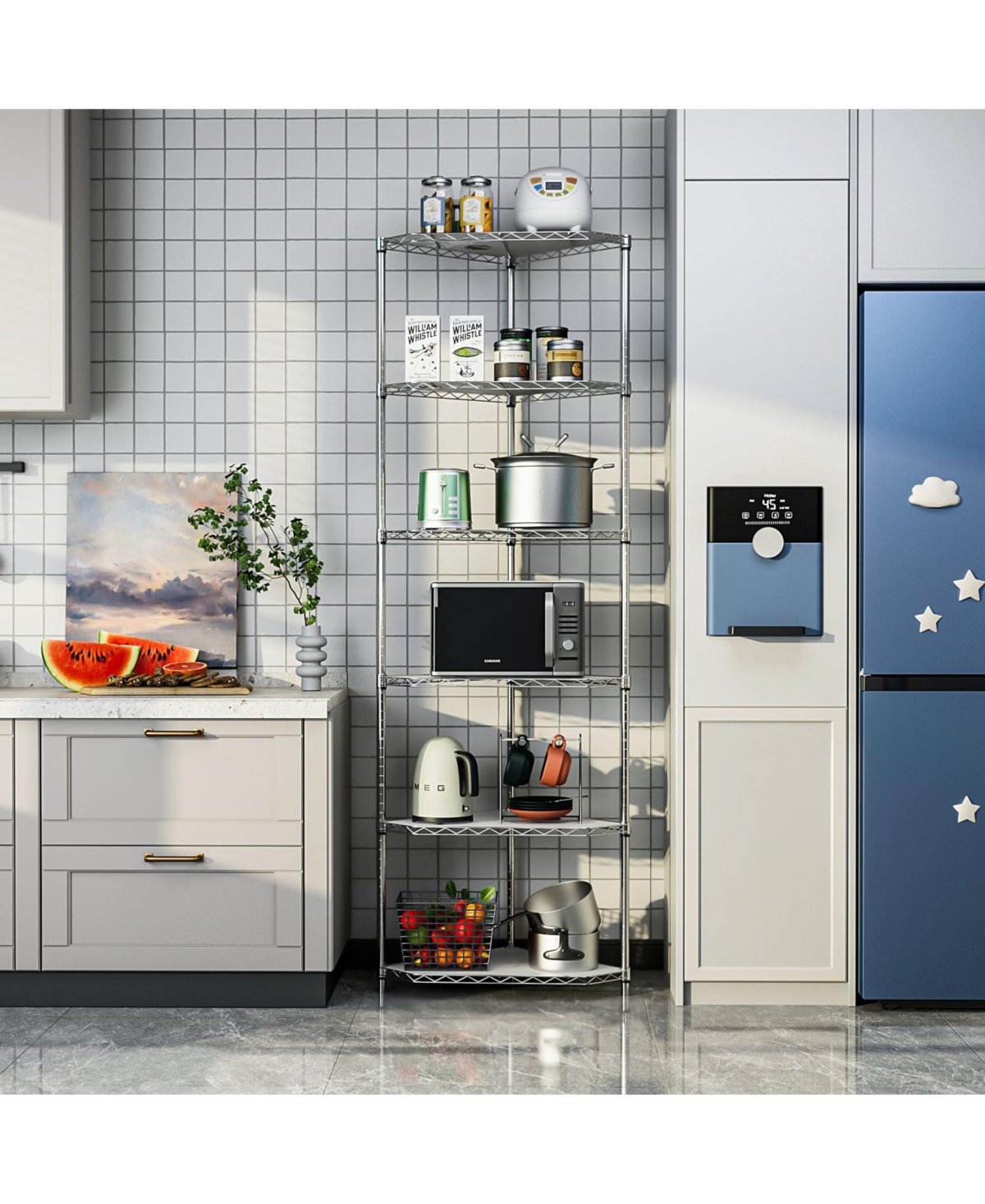 Streamdale Furniture 6 Tier Pentagonal Corner Wire Shelf Rack - Chrome