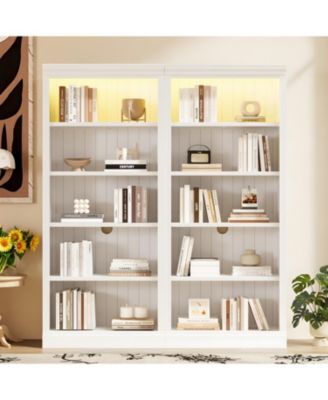 83" Wood Bookcase with Light 5-Tier Adjustable Shelves