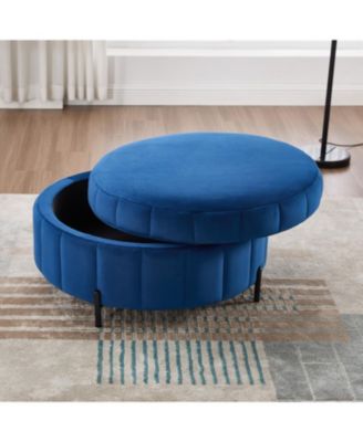 31.5" Velvet Round Storage Ottoman - Navy