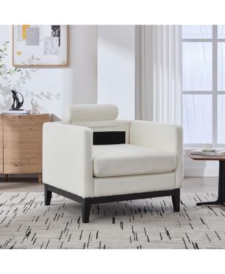 35.4" Wide Modern Farmhouse Accent Chair - Ivory Boucle