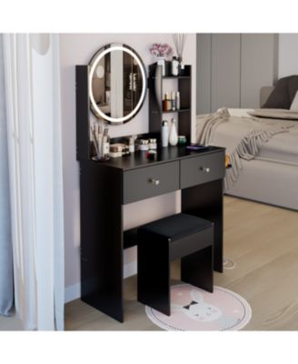 17" LED Vanity Table Set Touch 3 Colors Storage & Power