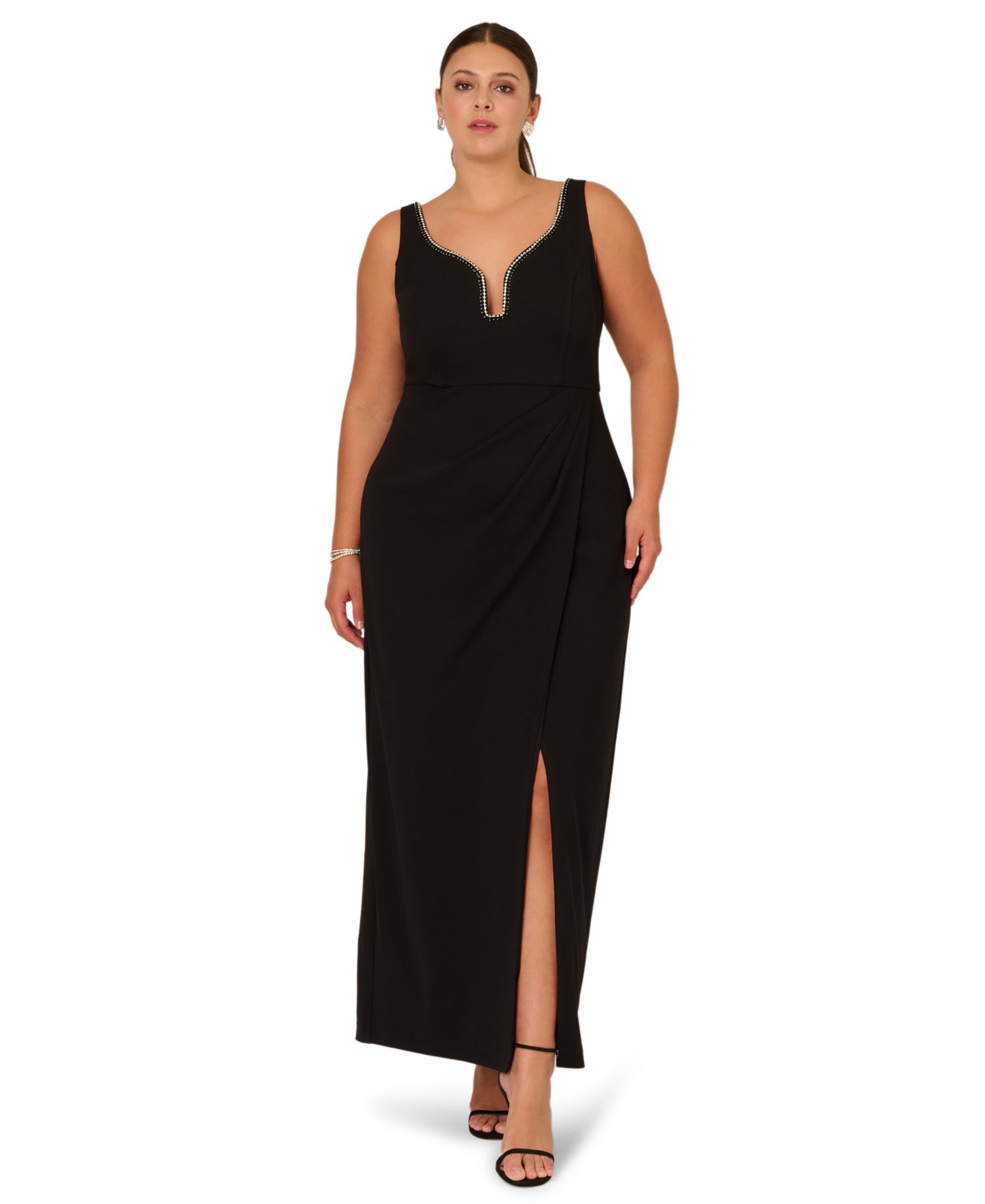 Plus Size Embellished Crepe Gown