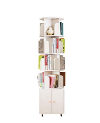 Rotating 5-Tier Corner Bookshelf with Drawer