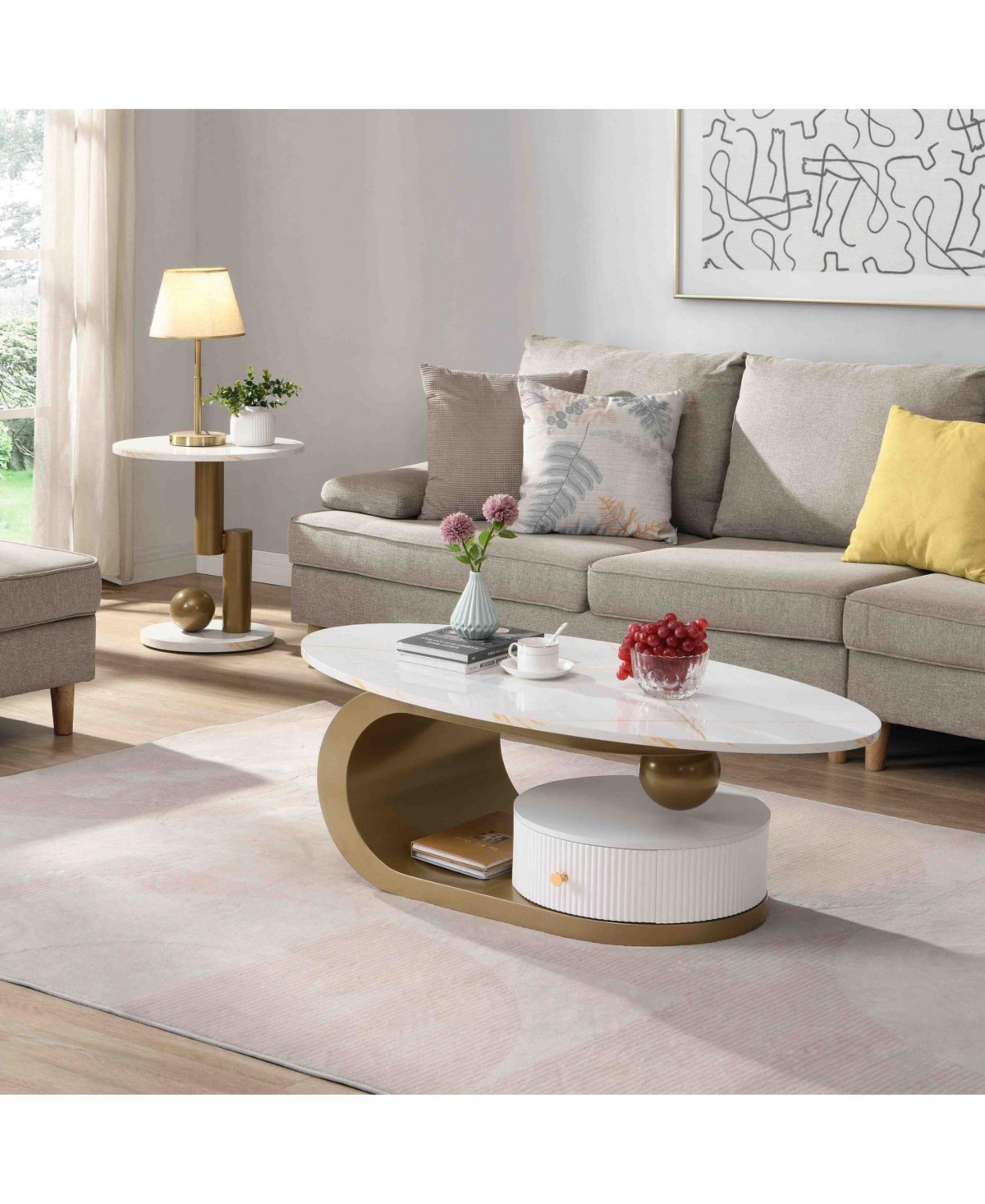 Streamdale Furniture Golden Nesting Coffee Table Set - Oval & Round