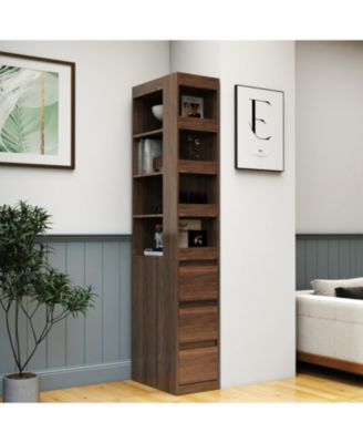 70.87" Display Cabinet, 4-Tier Shelf, Drawers, Modern Wooden Bookshelf