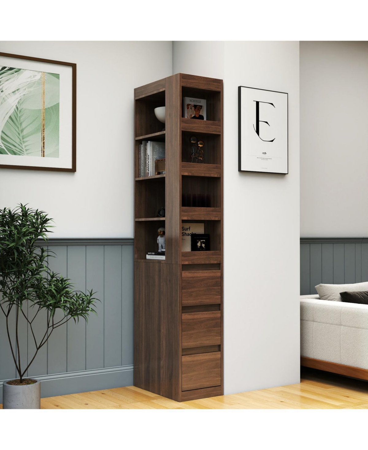 Streamdale Furniture 70.87" Display Cabinet, 4-Tier Shelf, Drawers, Modern Wooden Bookshelf