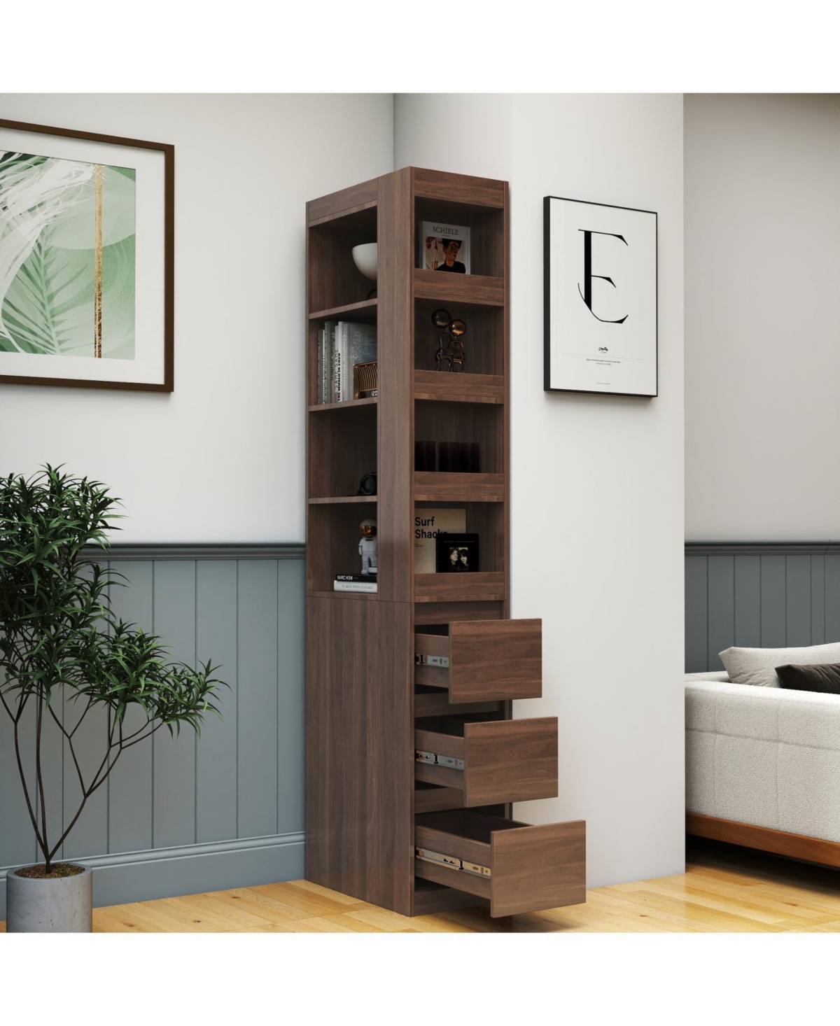Streamdale Furniture 70.87" Display Cabinet, 4-Tier Shelf, Drawers, Modern Wooden Bookshelf