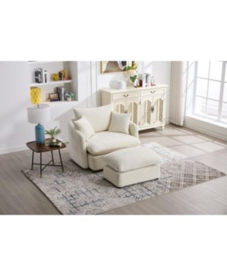 Oversized Swivel Accent Chair with Ottoman & Pillows