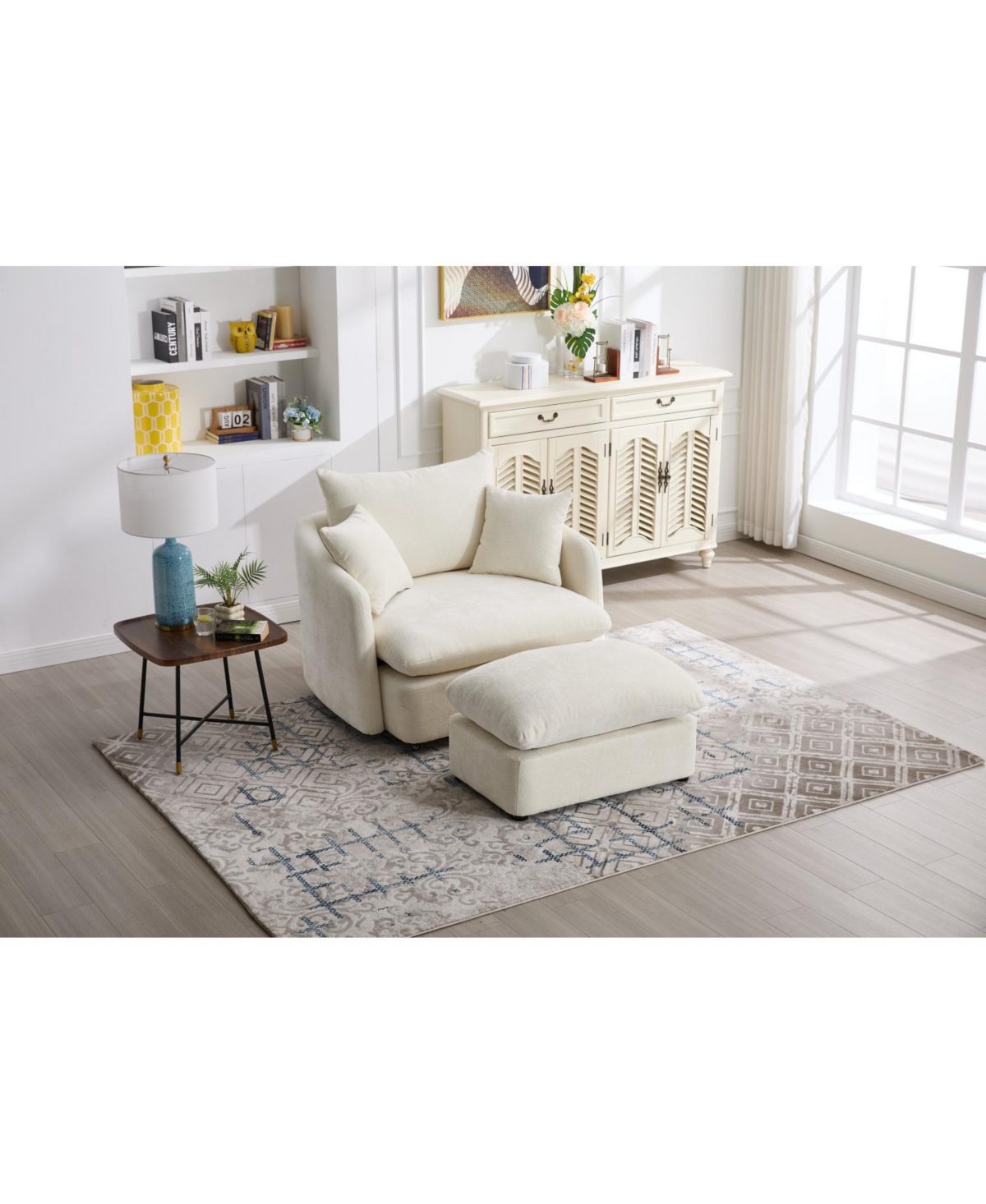Streamdale Furniture Oversized Swivel Accent Chair with Ottoman & Pillows