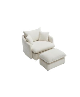 Oversized Swivel Accent Chair with Ottoman & Pillows