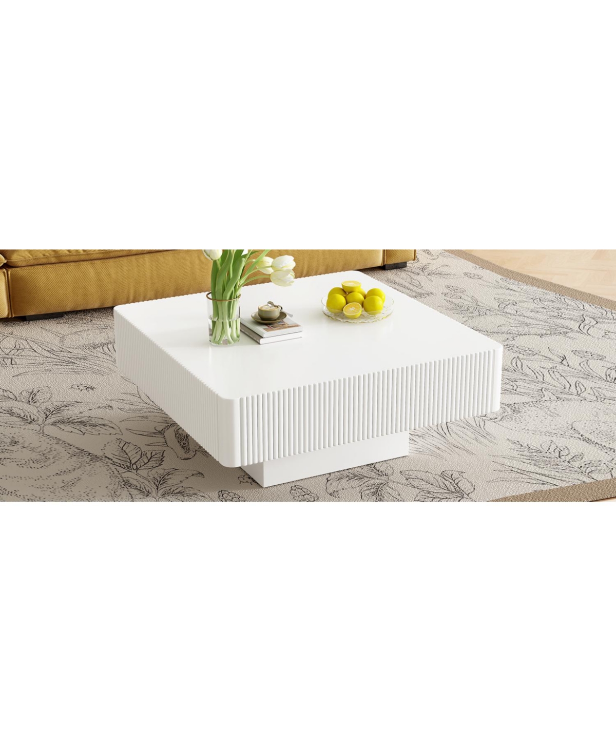 Streamdale Furniture Elegant Square Fluted Coffee Table, Modern Drum End Table