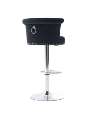 Streamdale Velvet Bar Stool, Adjustable Swivel, Silver Legs