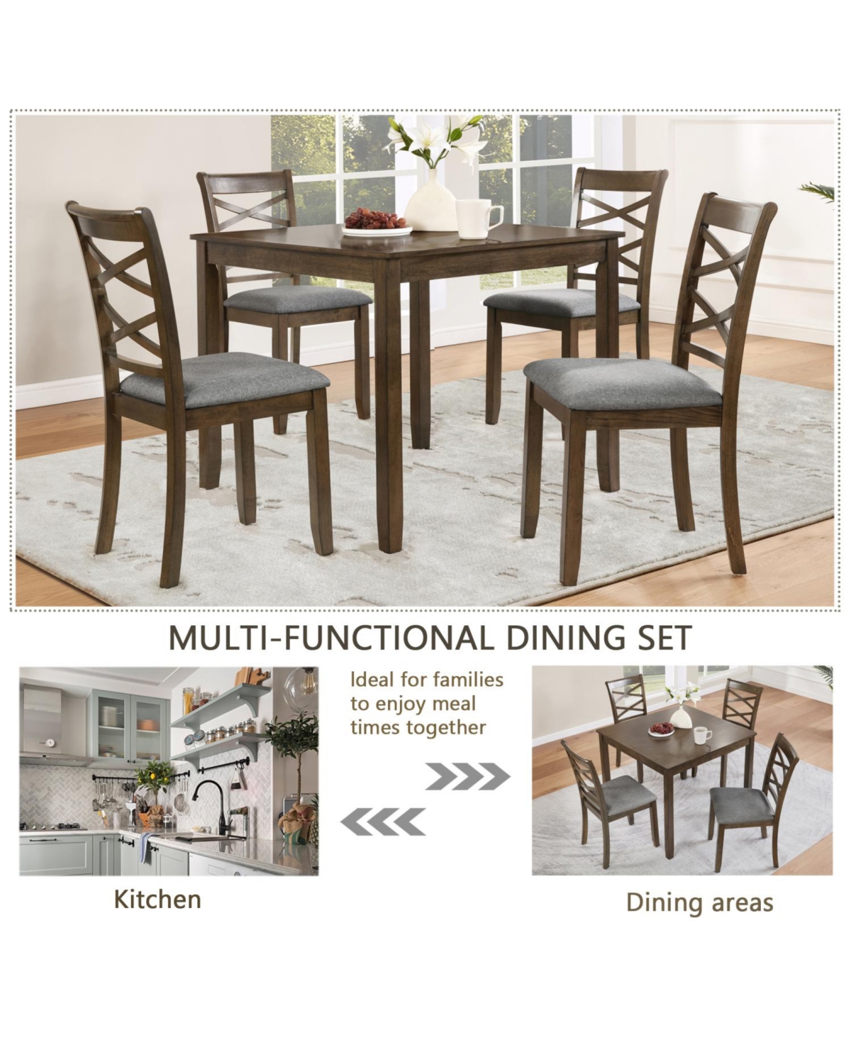 Streamdale Furniture Streamdale Elegant Walnut 5-Piece Dining Table Set