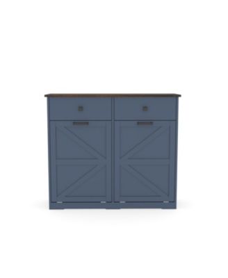 Farmhouse Blue Double Tilt Out Trash Cabinet