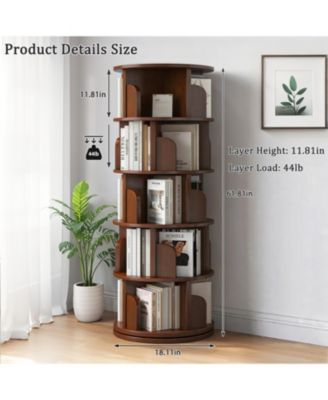 Rotating Bookshelf 5-Tier 360 Spinning Tower - Walnut