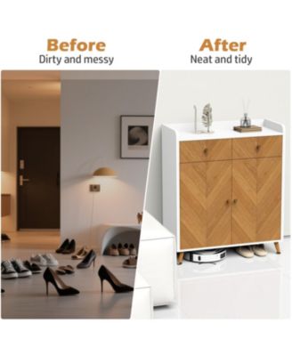 4-Tier Shoe Cabinet with Drawers & Doors