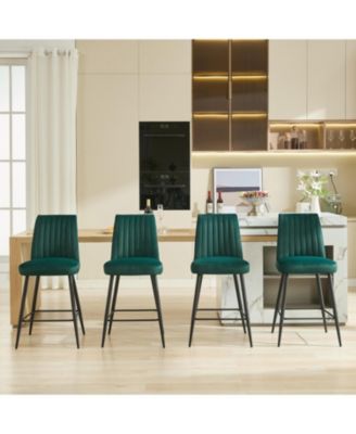 Streamdale Velvet Green Bar Chairs Set of 2 Adjustable Iron Feet