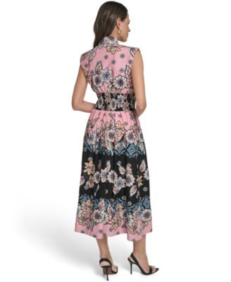 Women's Front Zip Smock Waist Midi Dress