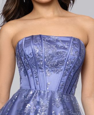 Juniors' Glittered Strapless Corset Gown