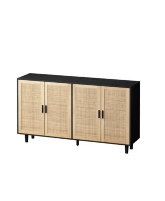 Particle Board Storage Cabinet with Rattan Doors and Ample Space