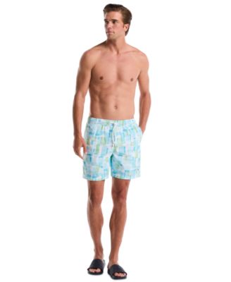 Men's Retro Geo-Print Slim-Fit Swim Shorts