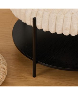 Upholstered Round Ottoman Coffee Table with Storage - Beige