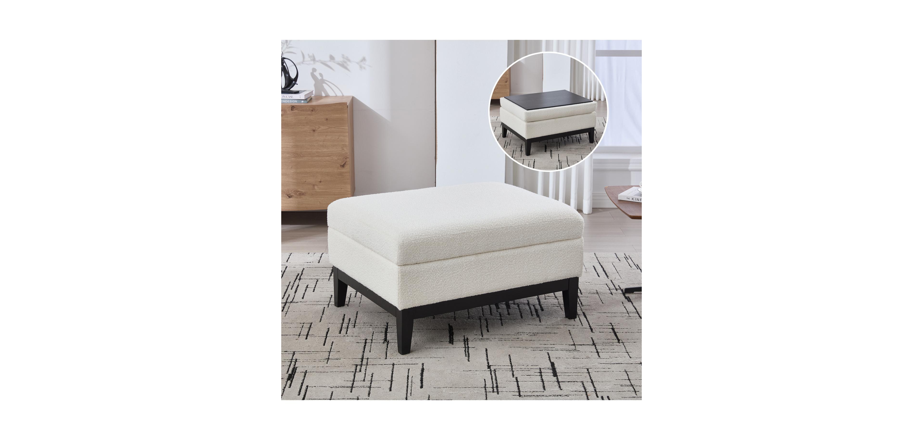 Streamdale Furniture 33.86" Ivory Boucle Storage Ottoman/Coffee Table