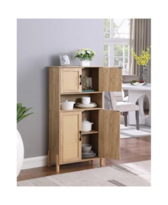 Mid-Century 4-Door Rattan Cabinet