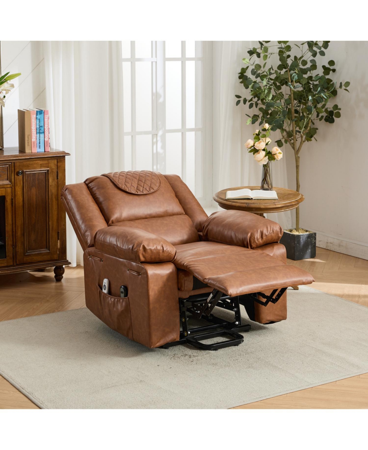 Streamdale Furniture Brown Pu Remote-Controlled Heating and Massage Assistive Recliner for SeniorsI